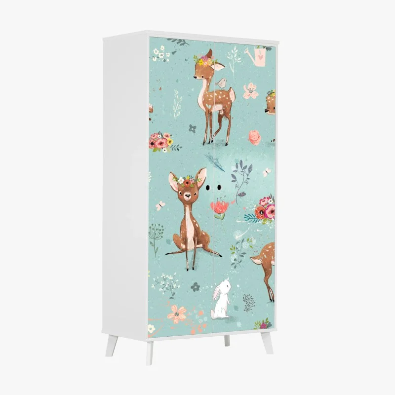 Naklejka na szafę pastelowy wzór leśnych sarenek i królików