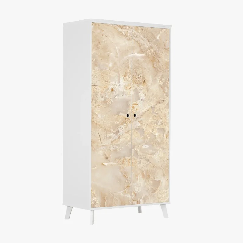 Naklejka na szafę beżowa tekstura marmuru z naturalnymi żyłami