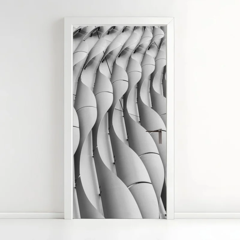 Naklejka na drzwi falisty wzór architektoniczny w odcieniach szarości