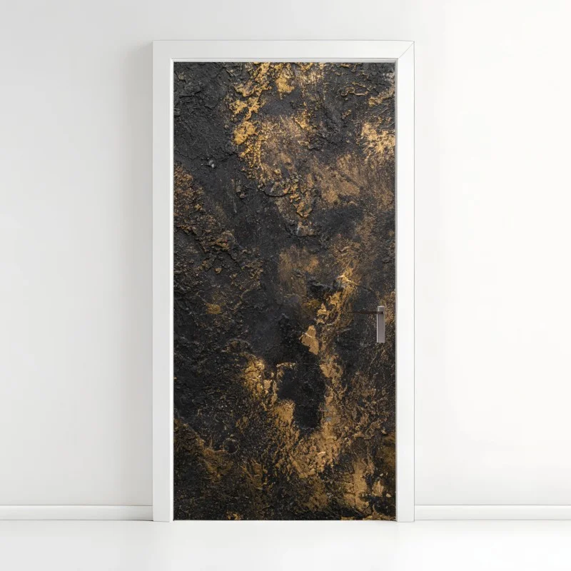 Naklejka na drzwi czarno-złota teksturowana abstrakcja ścienna