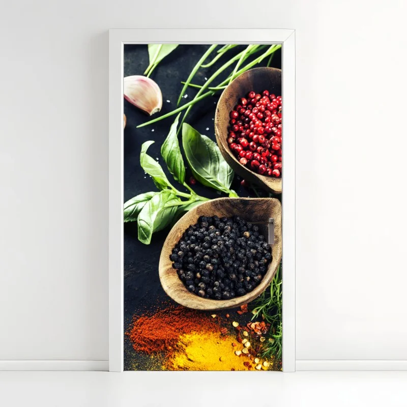 Naklejka na drzwi żywe przyprawy i świeże zioła