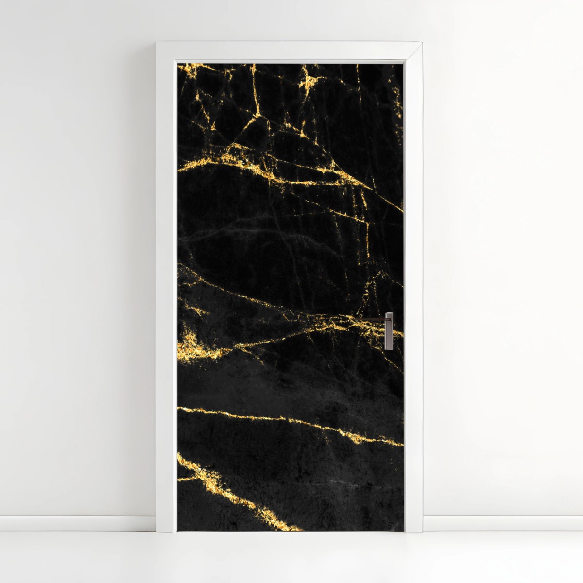 Naklejka na drzwi czarny marmur ze złotymi żyłami – Wallissimo®
