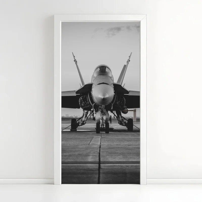 Naklejka na drzwi myśliwiec na pasie startowym