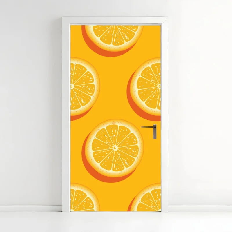Naklejka na drzwi żywy wzór plasterków pomarańczy