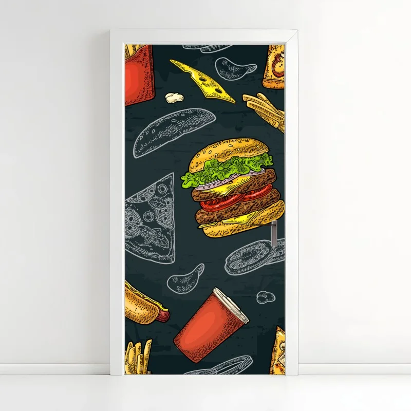 Naklejka na drzwi retro wzór fast food