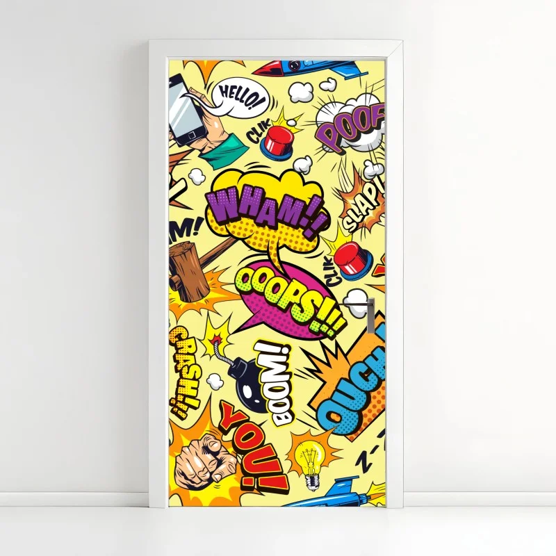 Naklejka na drzwi retro kolaż komiksowy w stylu pop-art