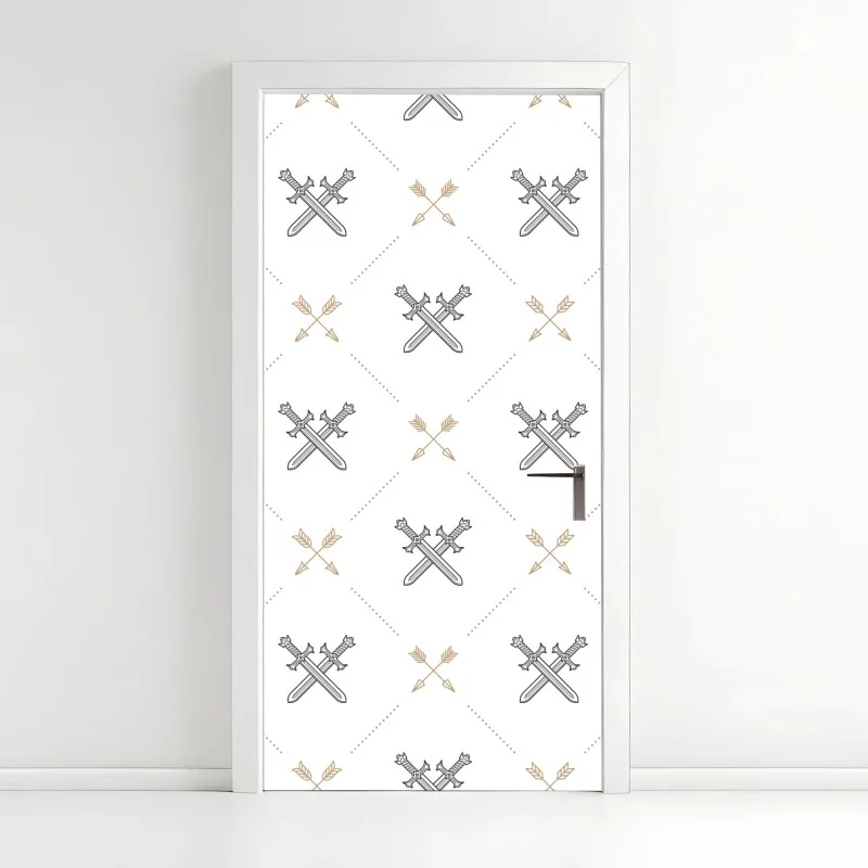 Naklejka na drzwi wzór z połączonymi mieczami i strzałami