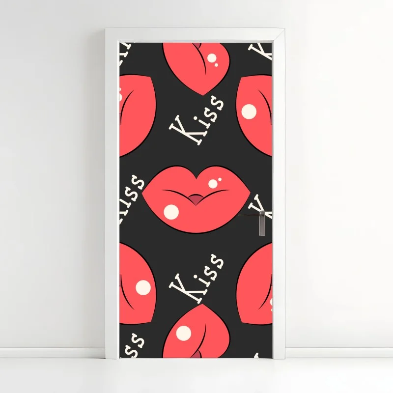 Naklejka na drzwi zabawny wzór różowych ust