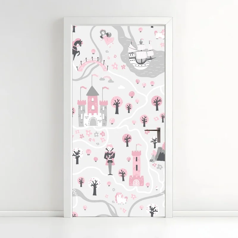 Naklejka na drzwi pastelowa mapa baśniowa