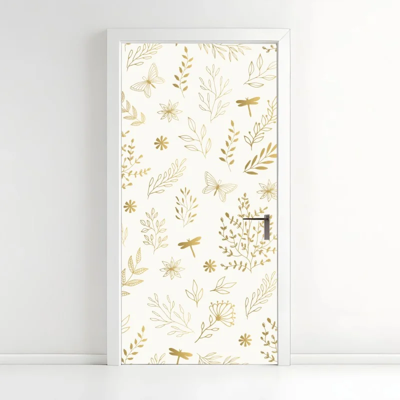 Naklejka na drzwi złoty botaniczny wzór