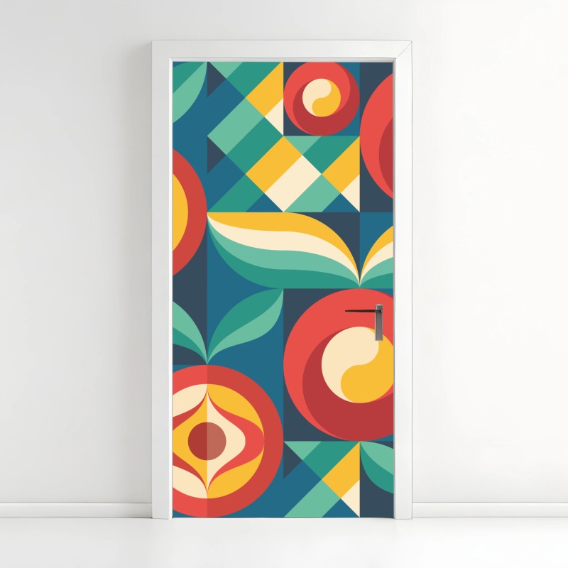 Naklejka na drzwi żywy geometryczny motyw kwiatowy