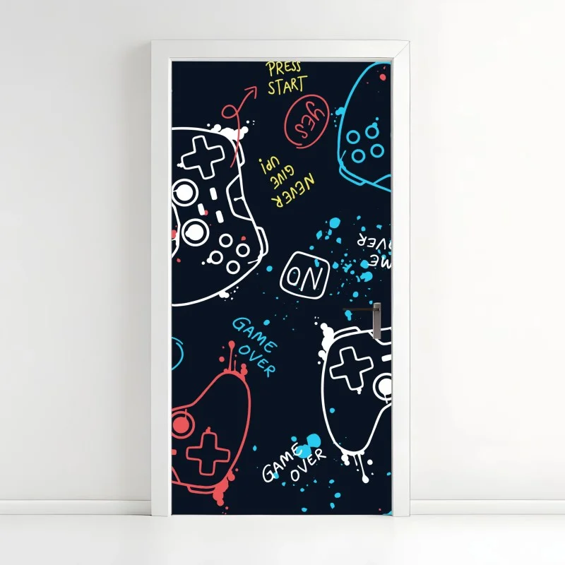 Naklejka na drzwi kolorowy wzór kontrolerów do gier