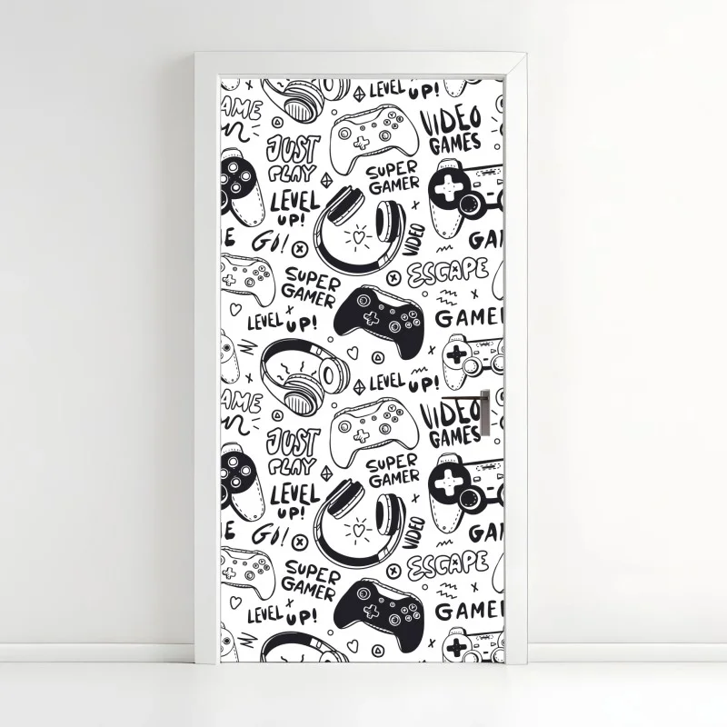 Naklejka na drzwi wzór gier wideo z kontrolerami