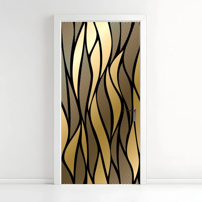 Naklejka na drzwi luksusowy złoty abstrakcyjny wzór fal