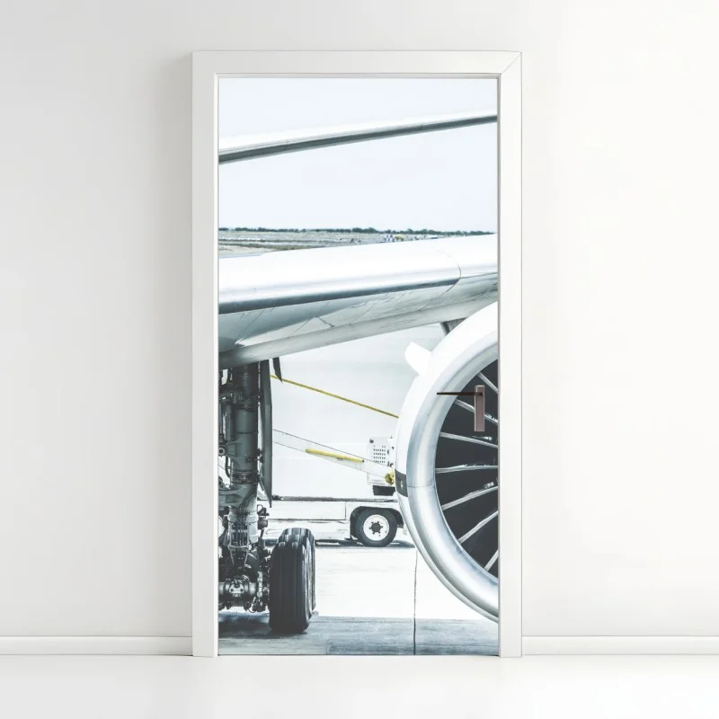 Naklejka na drzwi zbliżenie silnika odrzutowego na terminalu