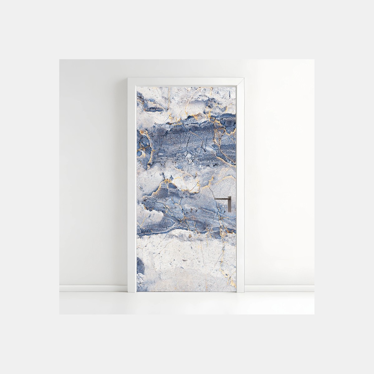Naklejka na drzwi niebieski marmur ze złotymi żyłami – Wallissimo®