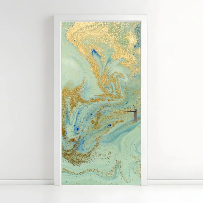 Naklejka na drzwi turkusowy marmur ze złotymi żyłkami