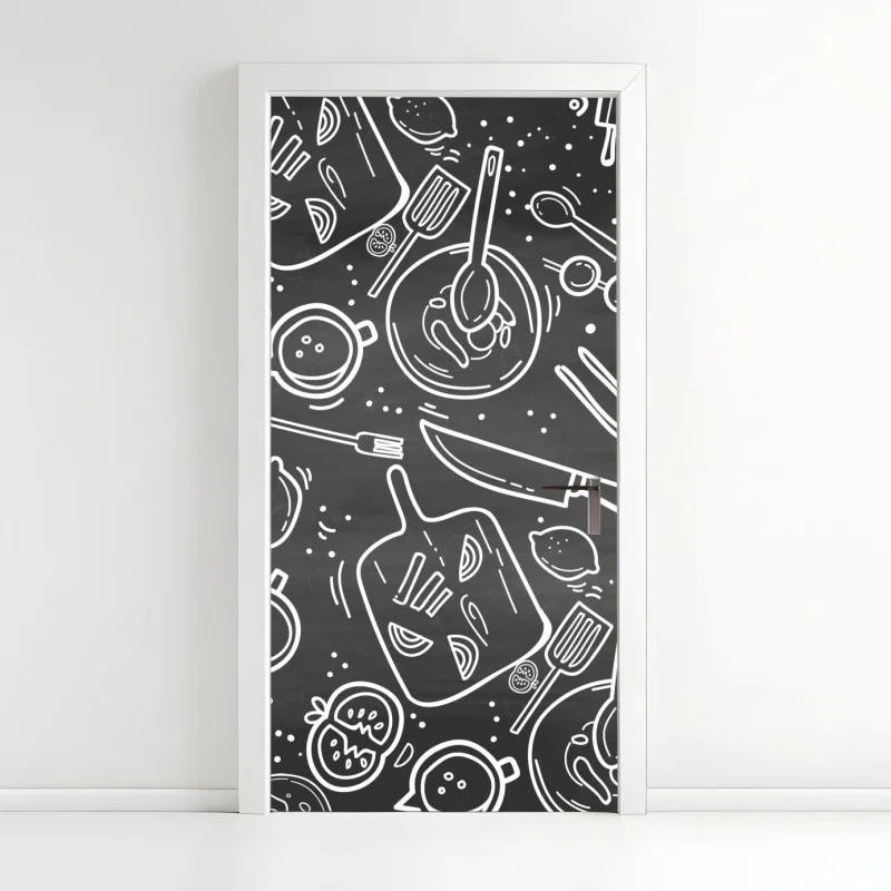 Naklejka na drzwi kuchenny wzór tablicowy z doodlami