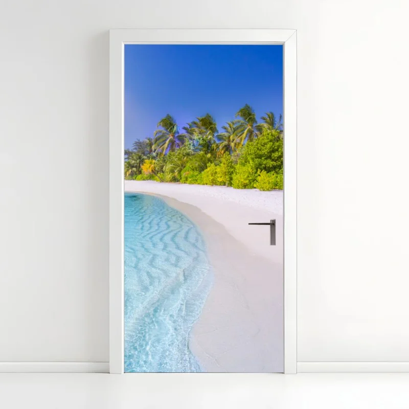 Naklejka na drzwi tropikalna turkusowa plaża