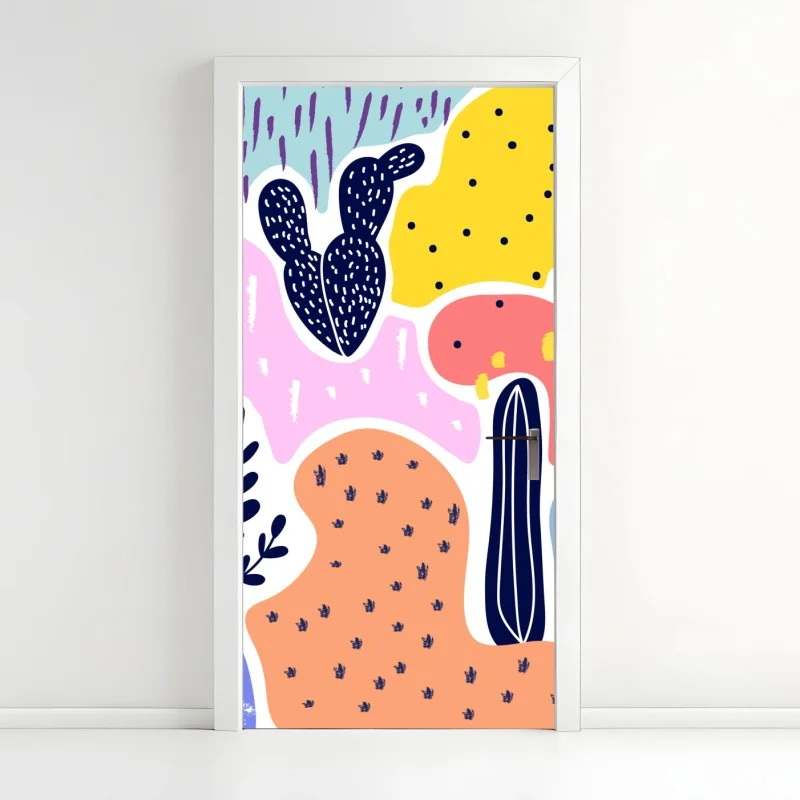 Naklejka na drzwi zabawny abstrakcyjny wzór roślinny