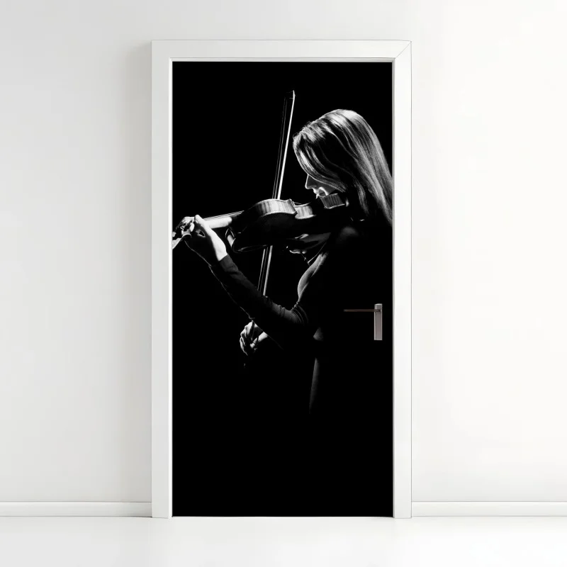 Naklejka na drzwi elegancka sylwetka skrzypaczki
