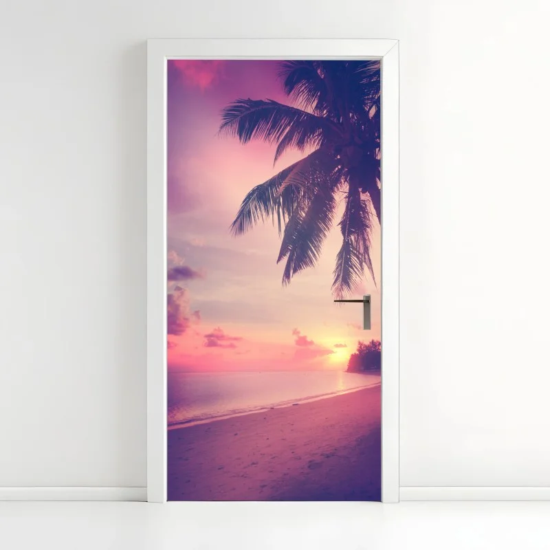 Naklejka na drzwi tropikalny zachód słońca na plaży