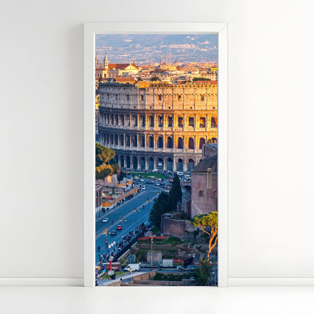 Naklejka na drzwi złote koloseum o zachodzie słońca, Rzym – Wallissimo®