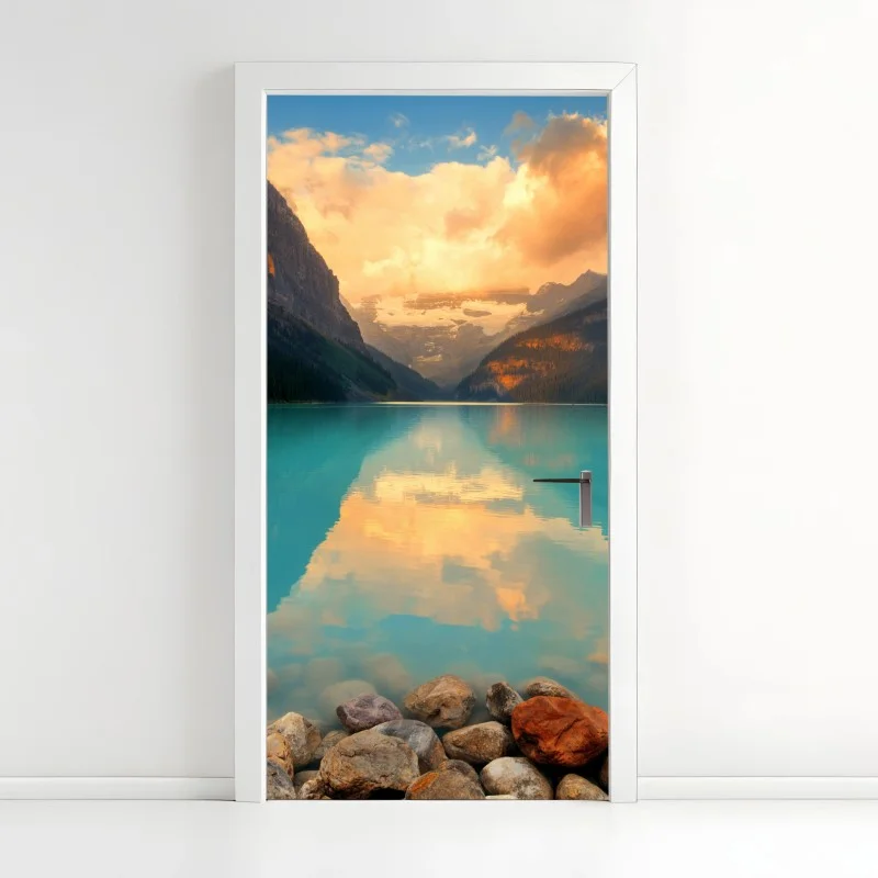 Naklejka na drzwi wschód słońca nad Lake Louise, Banff