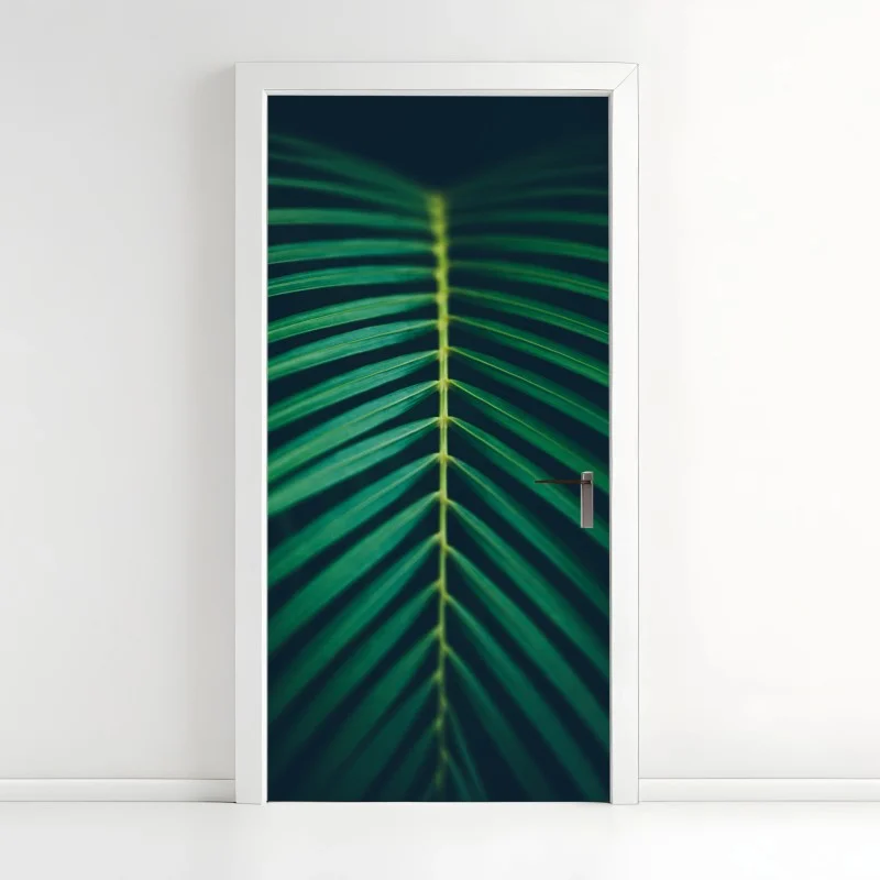 Naklejka na drzwi pionowy liść palmy z bliska