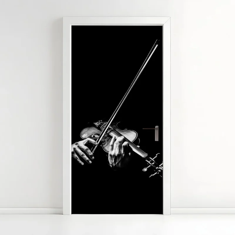Naklejka na drzwi monochromatyczne dłonie skrzypka