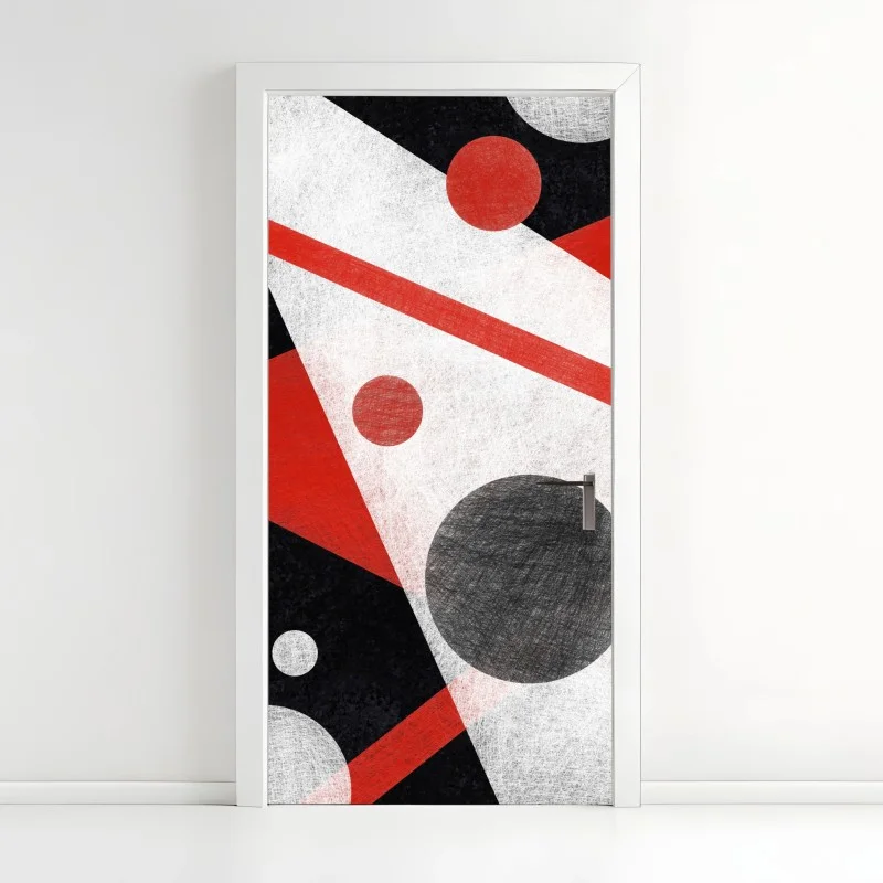 Naklejka na drzwi geometryczna abstrakcja w czerwieni i czerni