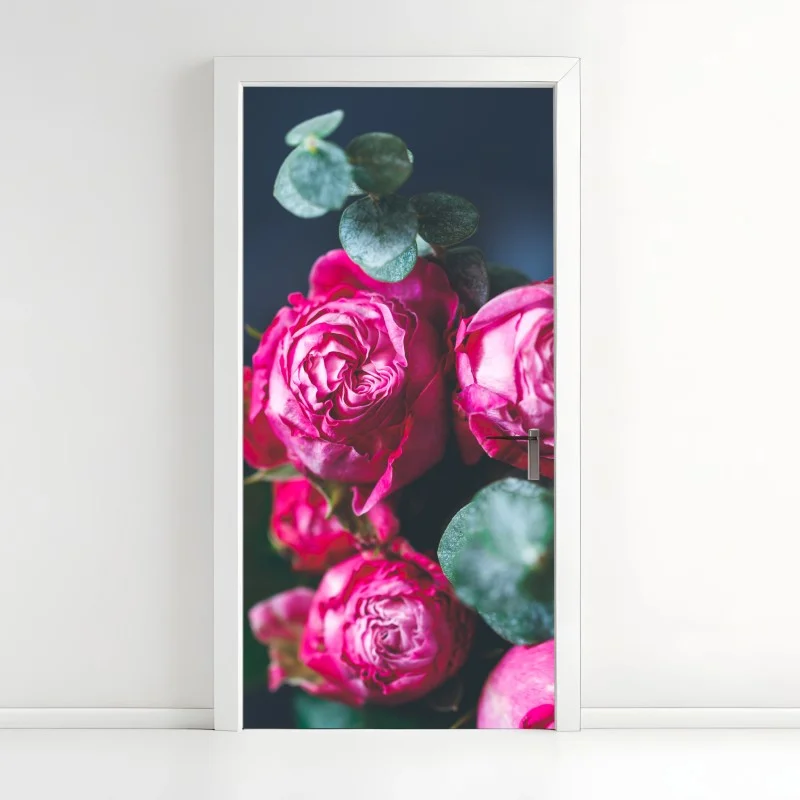 Naklejka na drzwi różany bukiet makro