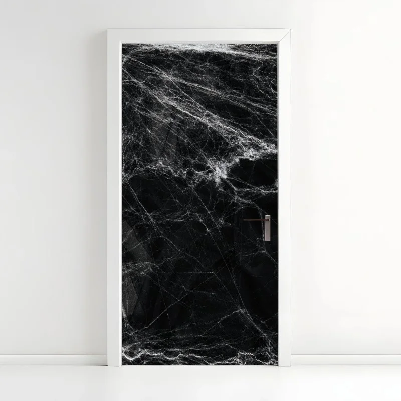 Naklejka na drzwi mroczna pajęczyna na czarnym tle