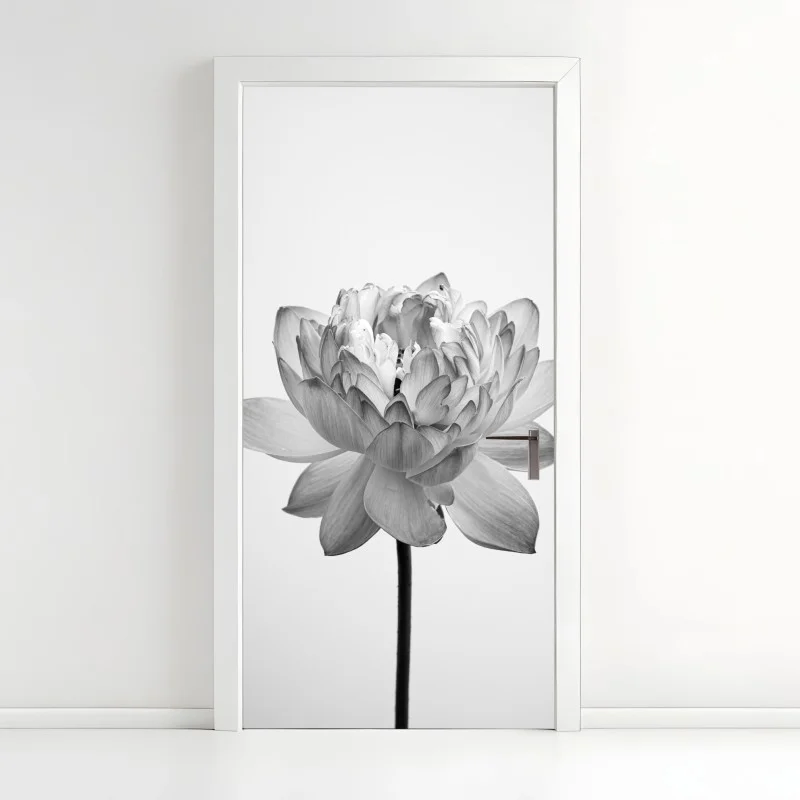 Naklejka na drzwi spokojny lotos w odcieniach szarości