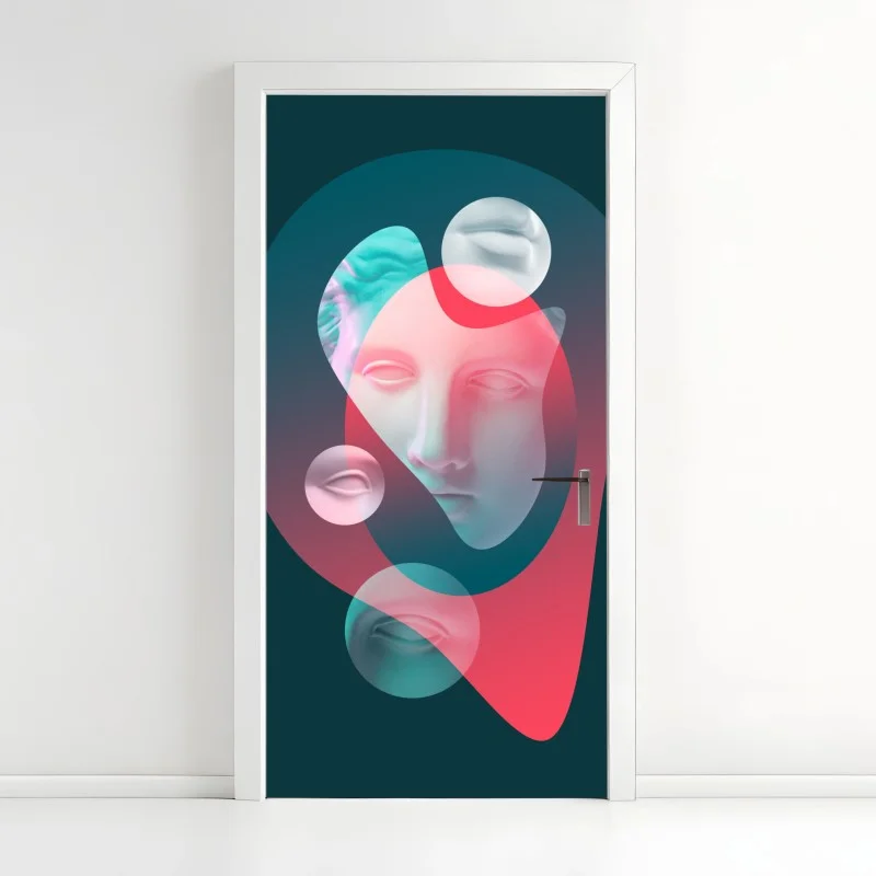 Naklejka na drzwi surrealistyczna klasyczna twarz w duotonie