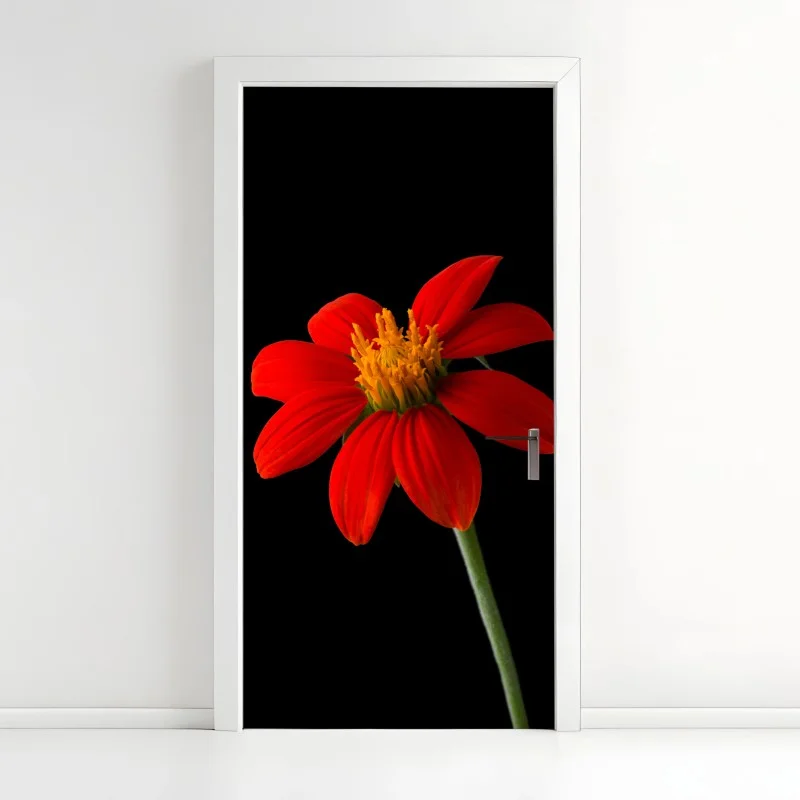 Naklejka na drzwi żywy słonecznik meksykański na czarnym tle