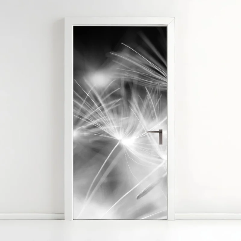 Naklejka na drzwi delikatne nasiona dmuchawca czarno-białe