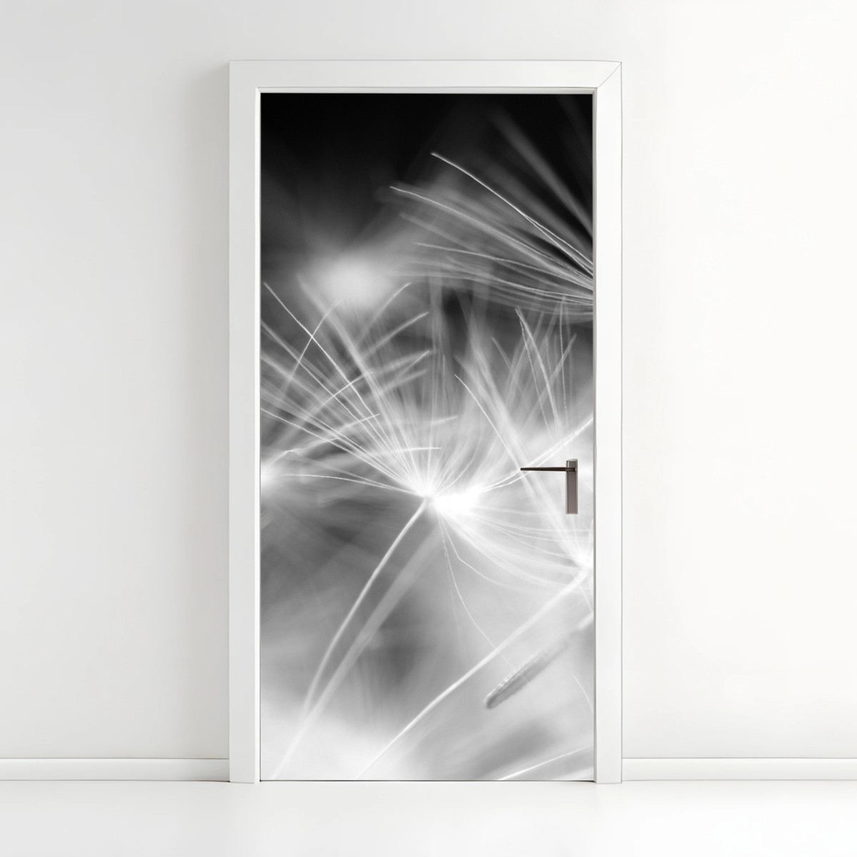Naklejka na drzwi delikatne nasiona dmuchawca czarno-białe – Wallissimo®