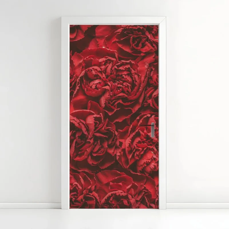 Naklejka na drzwi retro czerwone goździki wzór kwiatowy