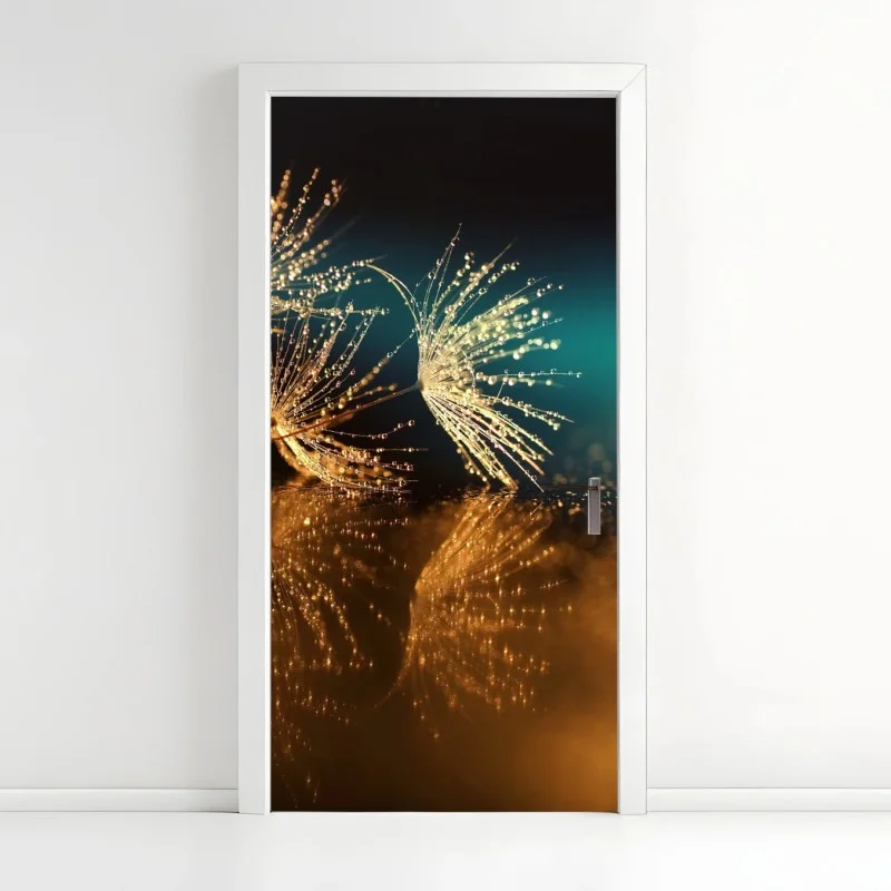 Naklejka na drzwi złote odbicie dmuchawca