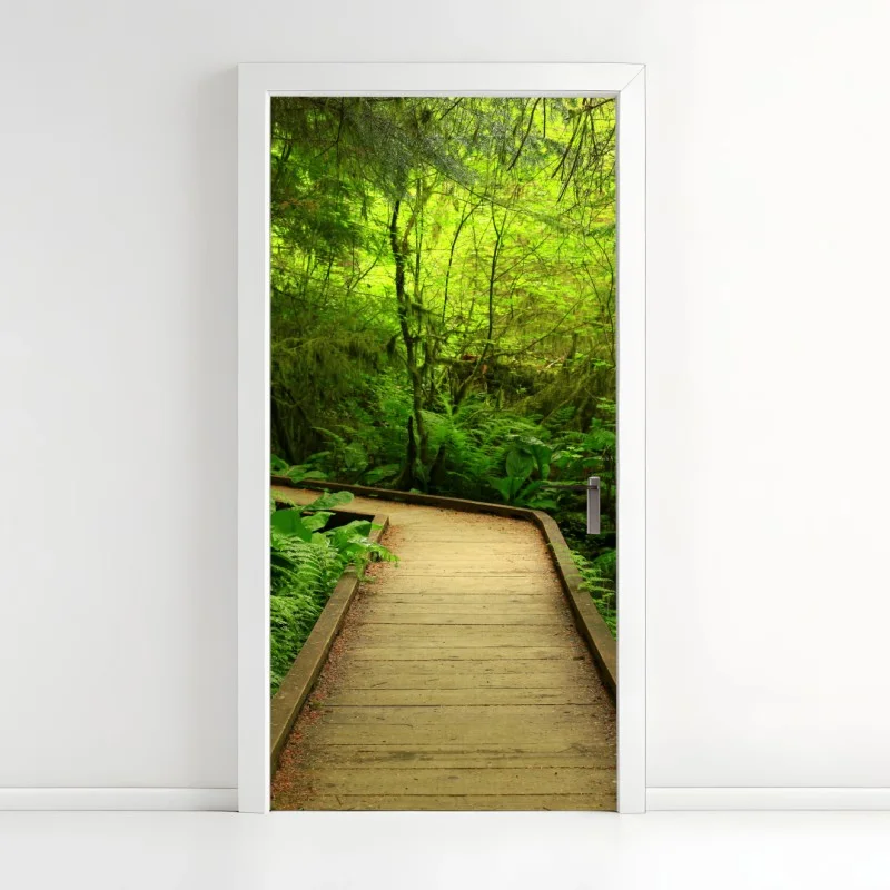 Naklejka na drzwi spokojna zielona kładka leśna