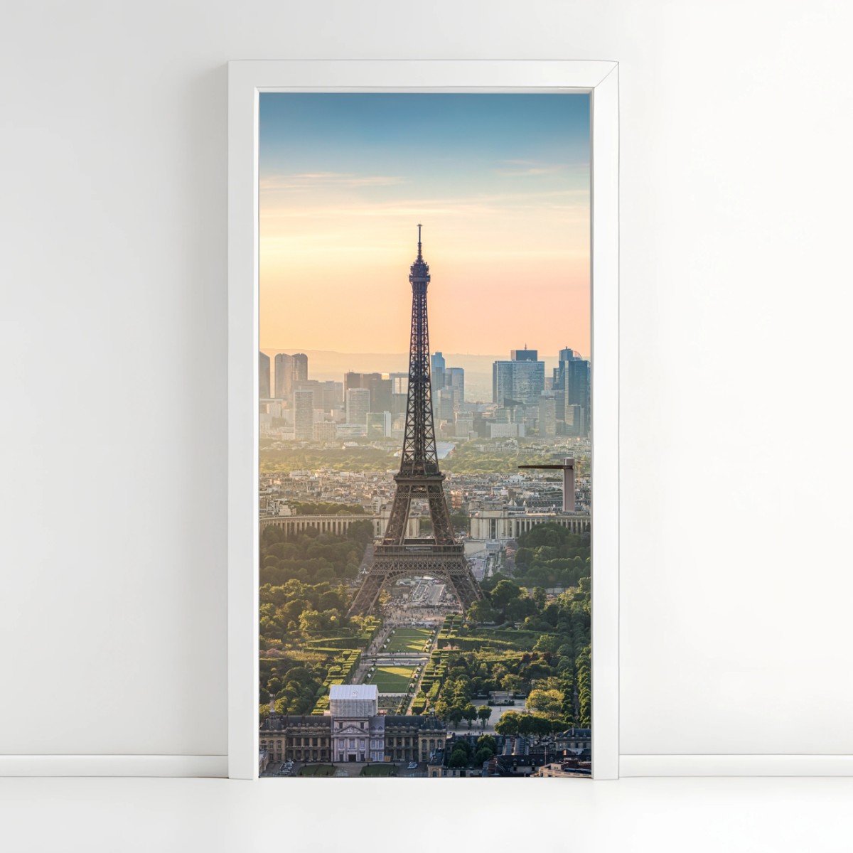 Naklejka na drzwi Paryż panorama o zachodzie słońca z Wieżą Eiffla – Wallissimo®
