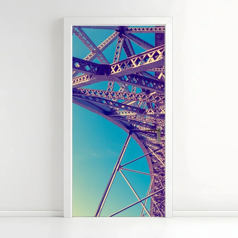 Naklejka na drzwi abstrakcyjna stalowa konstrukcja mostu w perspektywie