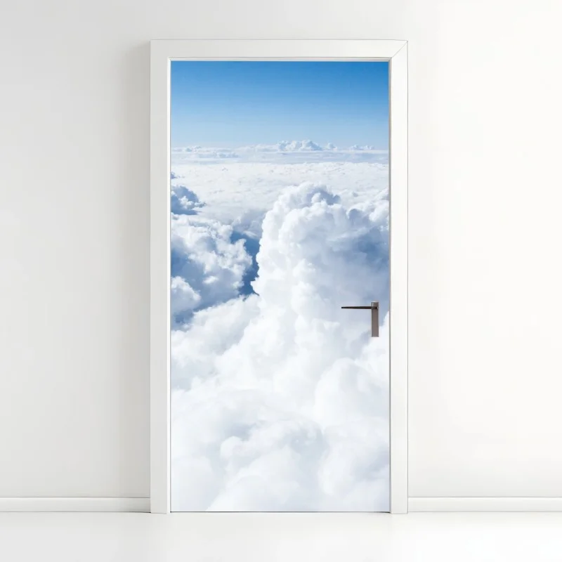 Naklejka na drzwi widok z lotu ptaka: miękkie chmury i błękitne niebo