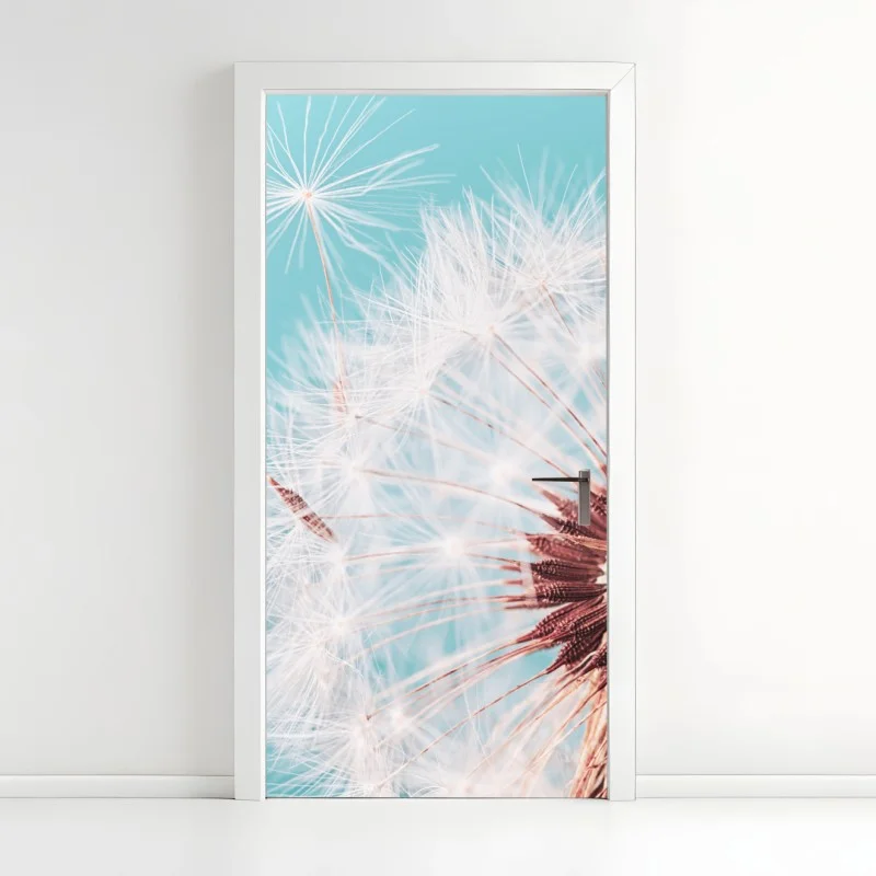 Naklejka na drzwi delikatny dmuchawiec na turkusowym tle