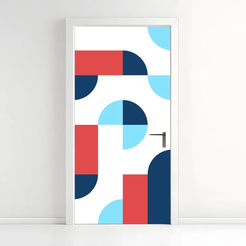 Naklejka na drzwi odważny geometryczny wzór w granacie i koralu