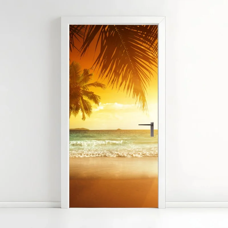 Naklejka na drzwi złoty zachód słońca na Karaibach