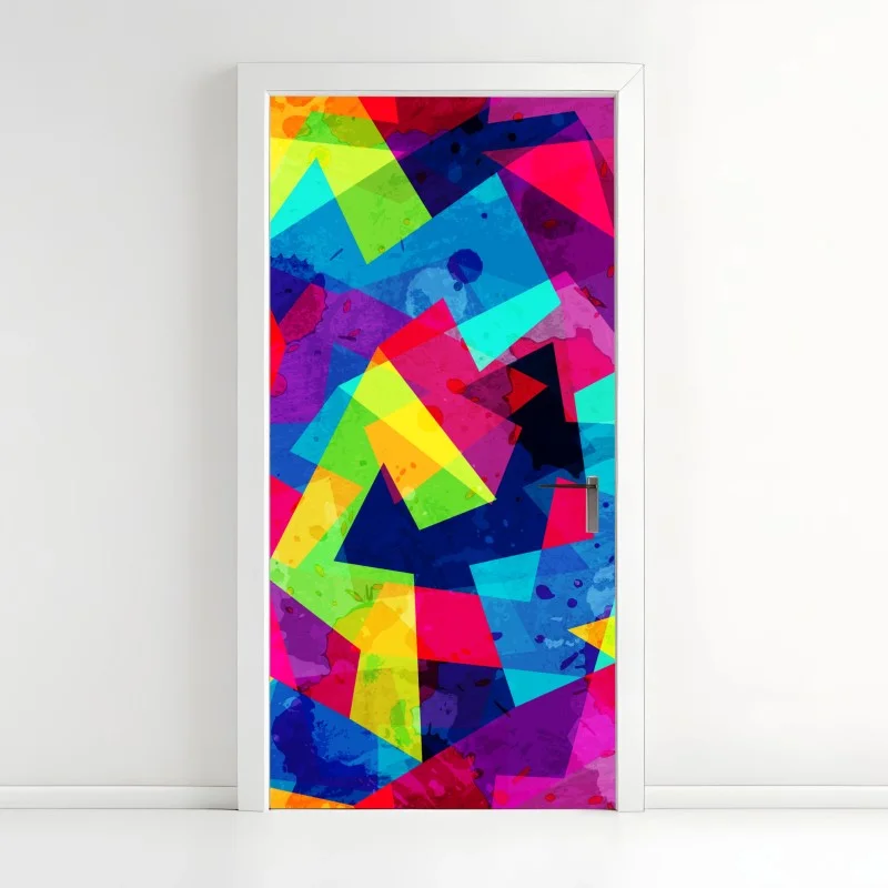 Naklejka na drzwi żywy geometryczny akwarelowy kolaż