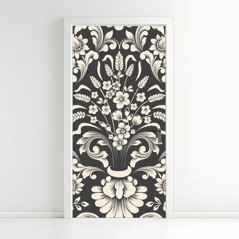 Naklejka na drzwi vintage kwiatowy wzór damask