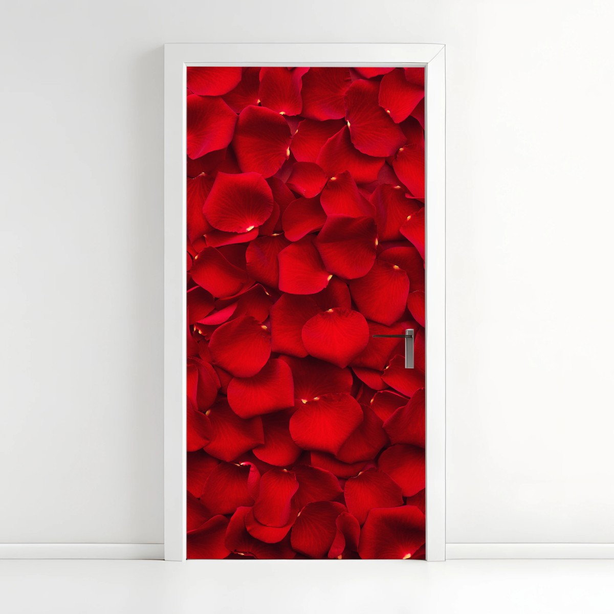 Naklejka na drzwi czerwone płatki róż tło – Wallissimo®